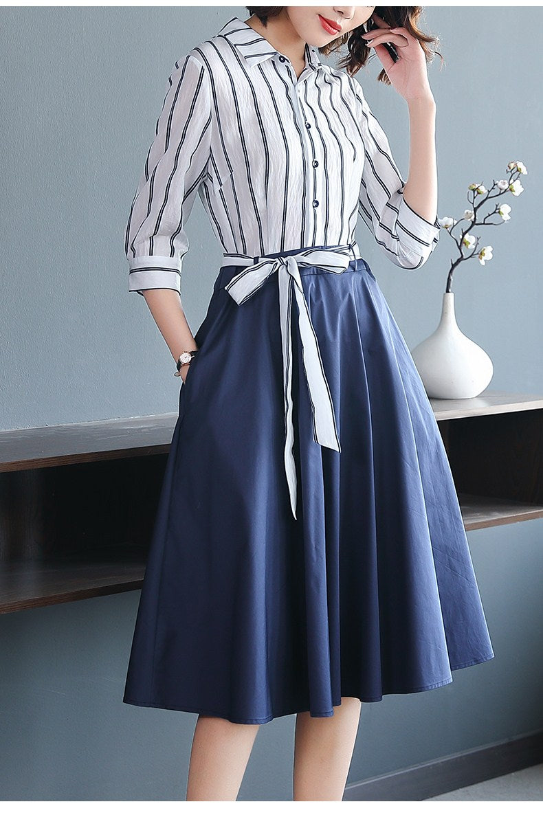Robe Cor enne  Style Chemise  Bleue KoreanxWear