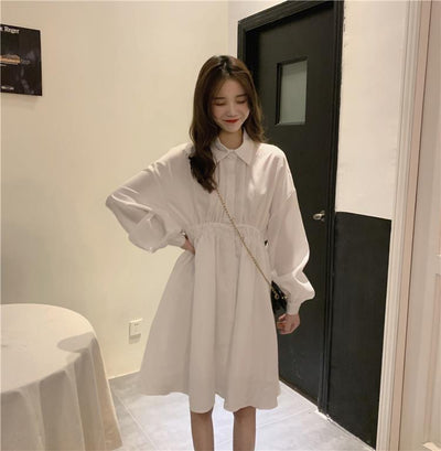 Robe Coréenne Col chemise Blanc