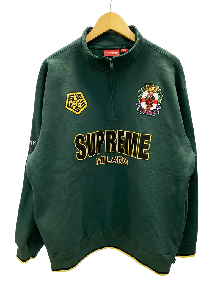 シュプリーム SUPREME Milano Half Zip Pullover Dark Green ハーフジップ プルオーバー トレーナー ワッペン  グリーン系 緑 スウェット ロゴ グリーン Lサイズ 101MT-1445