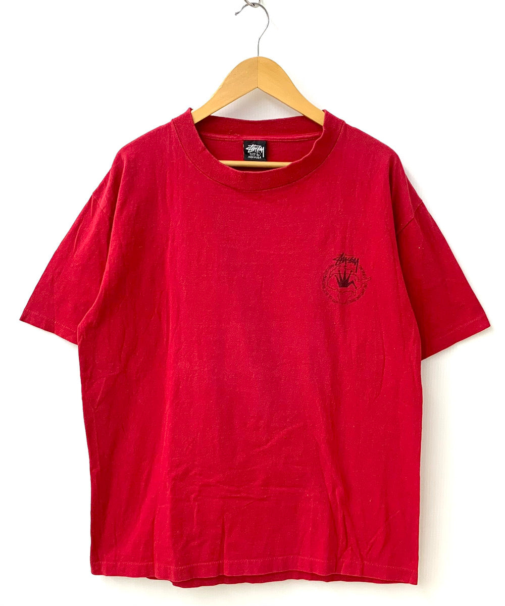 ステューシー STUSSY オールドステューシー OLD STUSSY 80s 80年代 黒タグ ラスタ クラウン 王冠 USA製 Tシャツ プリント  レッド Lサイズ 201MT-1406