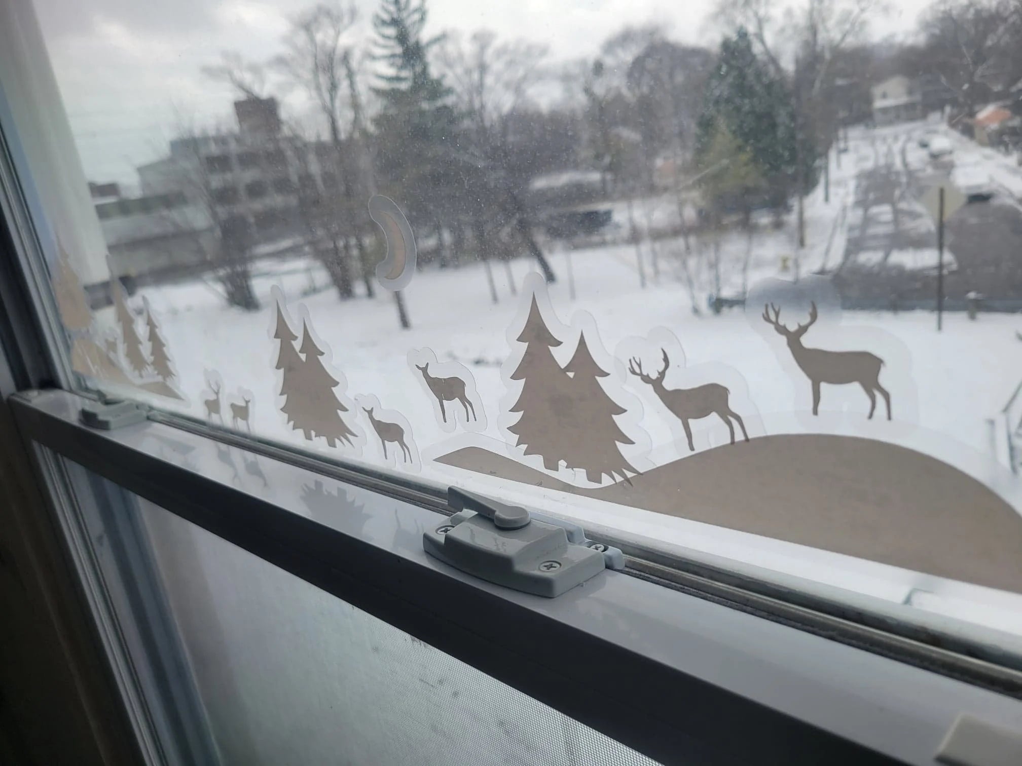 Peaceful Woodland Scene Static Cling Set - Renter-Friendly Winter Window Decor