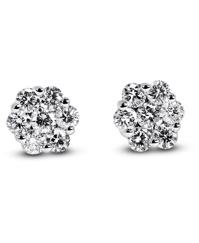 14K WHITE GOLD 7.50 CARAT DIAMOND CLUSTER MARQUISE AND ROUND CUT EARRINGS