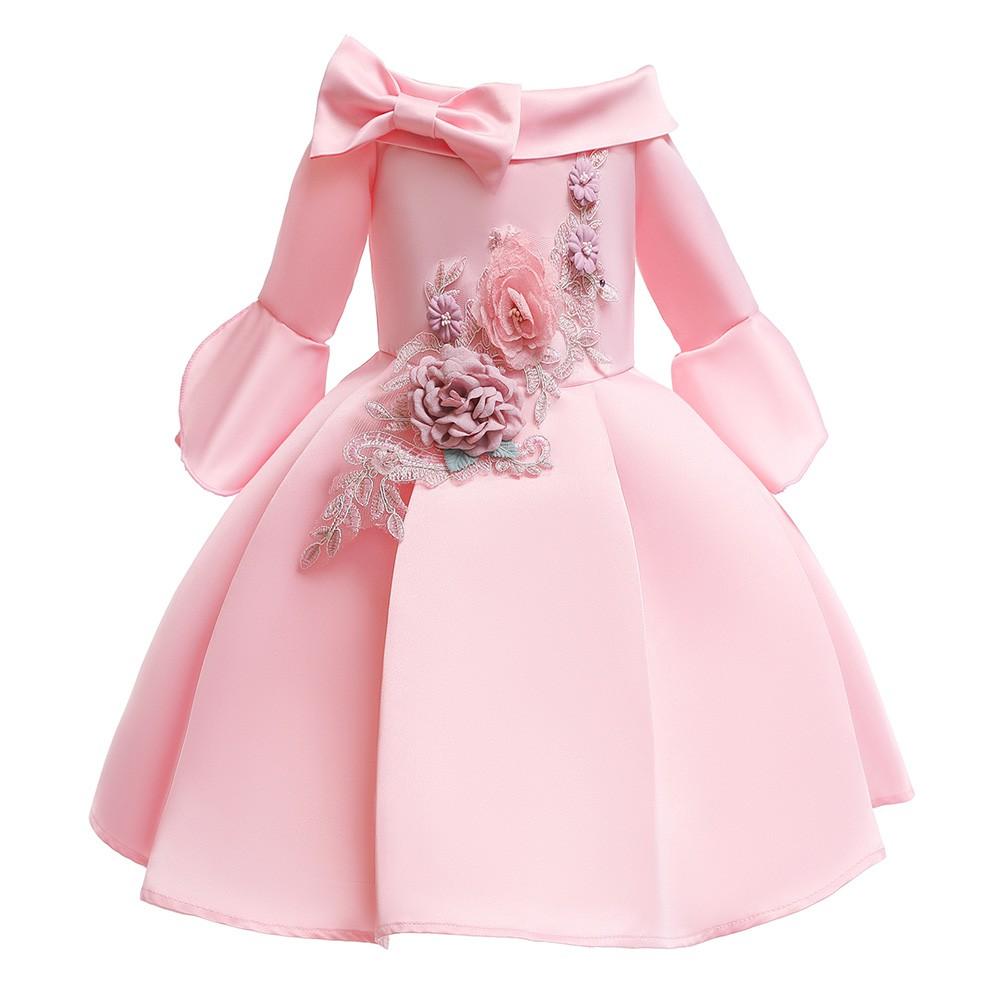 Pink Half Sleeve Princess Flower Girl Applique Skater Party Gown Dress Fadcoco - pink roblox princess dress