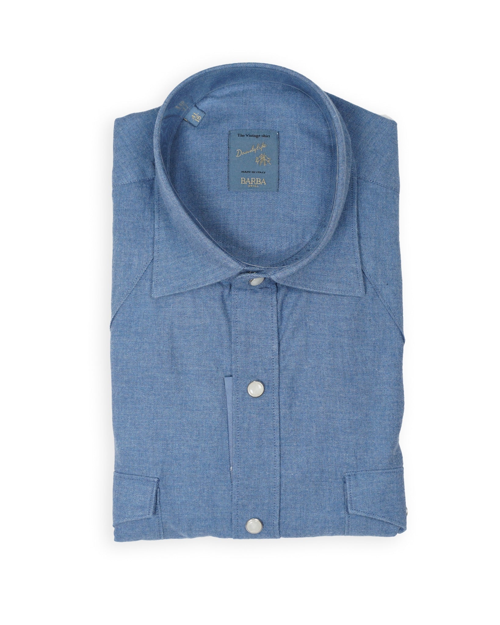 Image of Barba Napoli - Light Blue Tailored Western Flannel Shirt 41