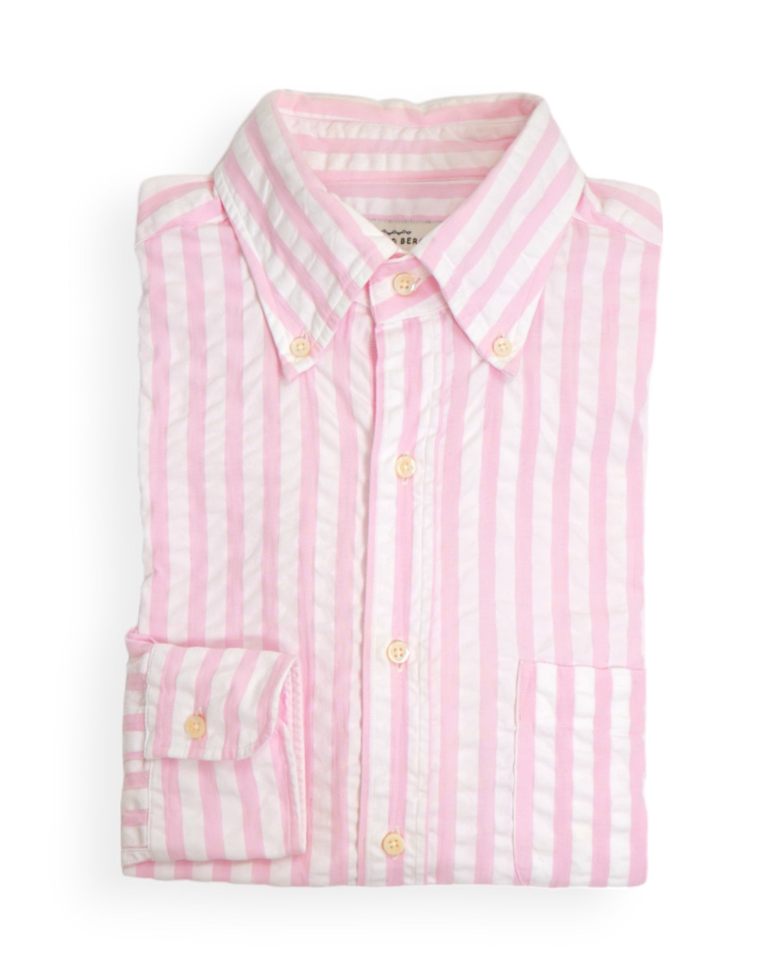 image of Berg & Berg - Pink/White Striped BD. Seersucker Shirt 40