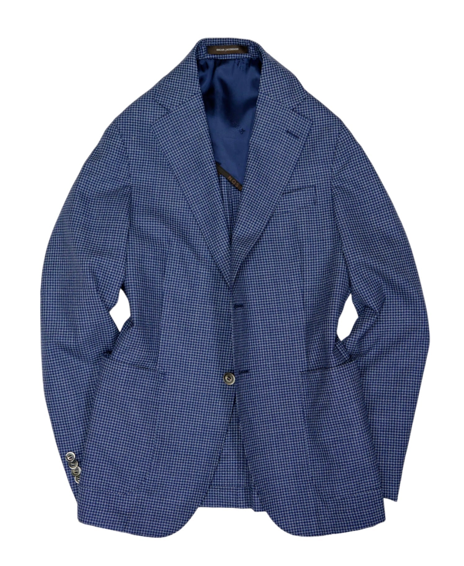 image of Oscar Jacobson - Blue/Navy Checked Wool Sports Jacket 48