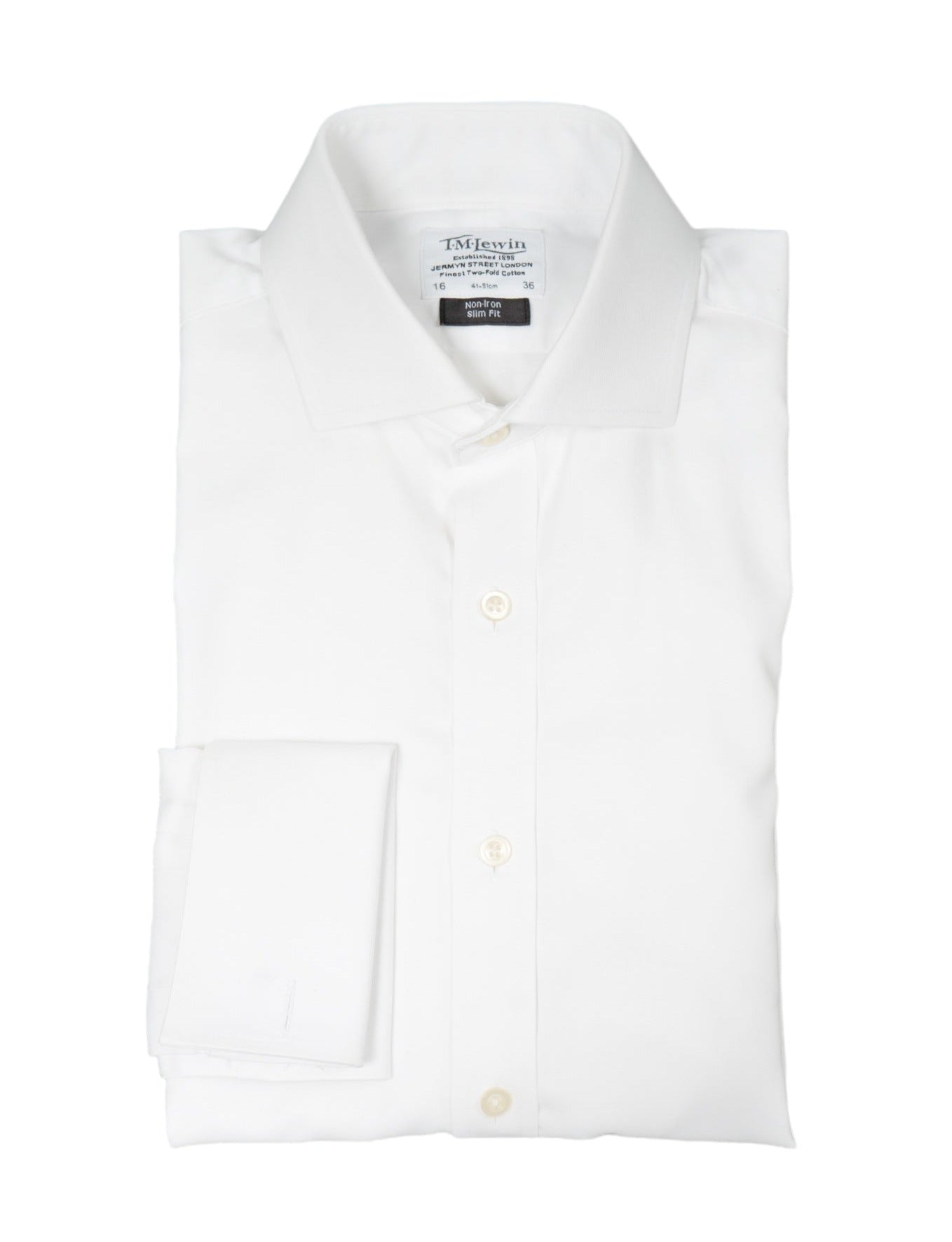 image of T.M. Lewin - White Double Cuff Twill Shirt 41