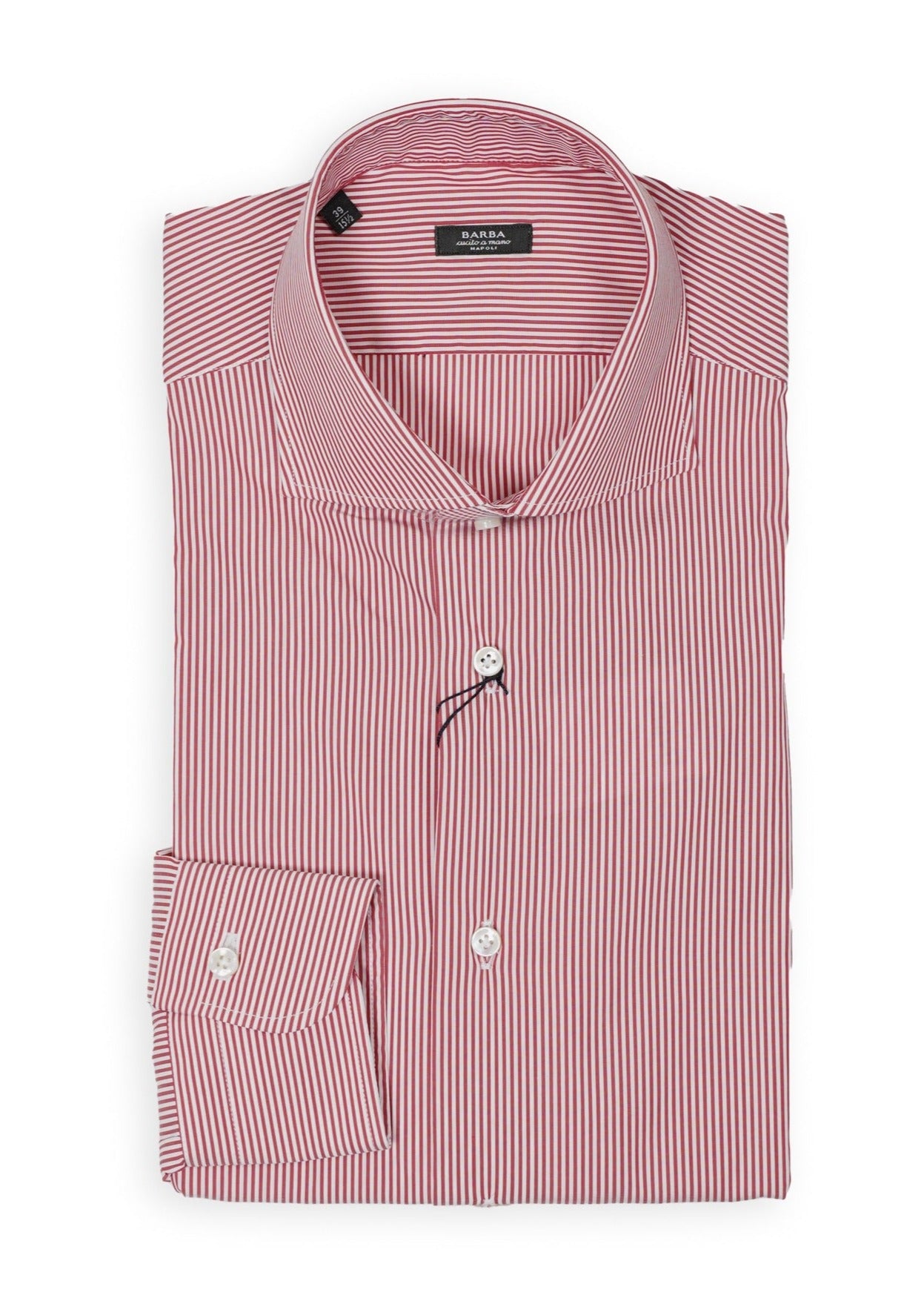 image of Barba Napoli - Red/White Striped Poplin Shirt 39