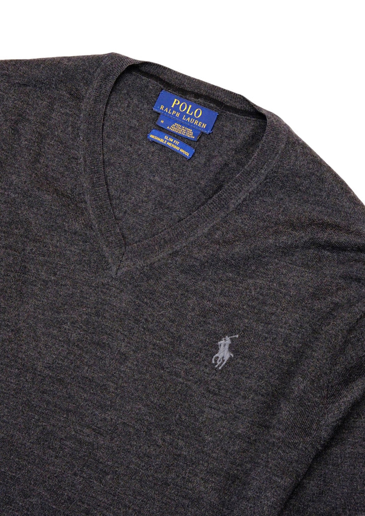 Polo Ralph Lauren - Dark Grey Merino Wool V-Neck M – Vangelis