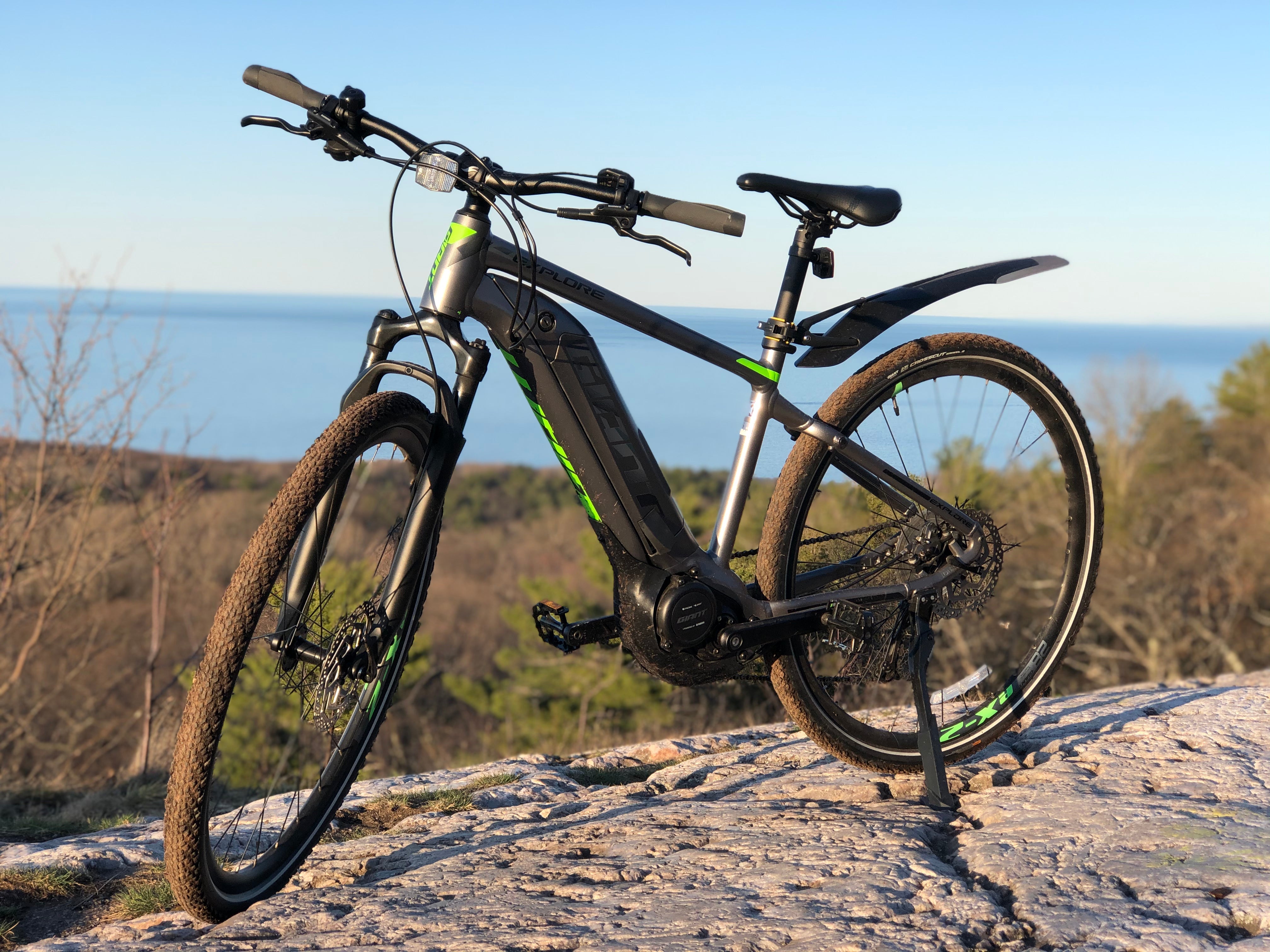 Giant eBike on top of Marquette Mountain in the Upper Peninsula