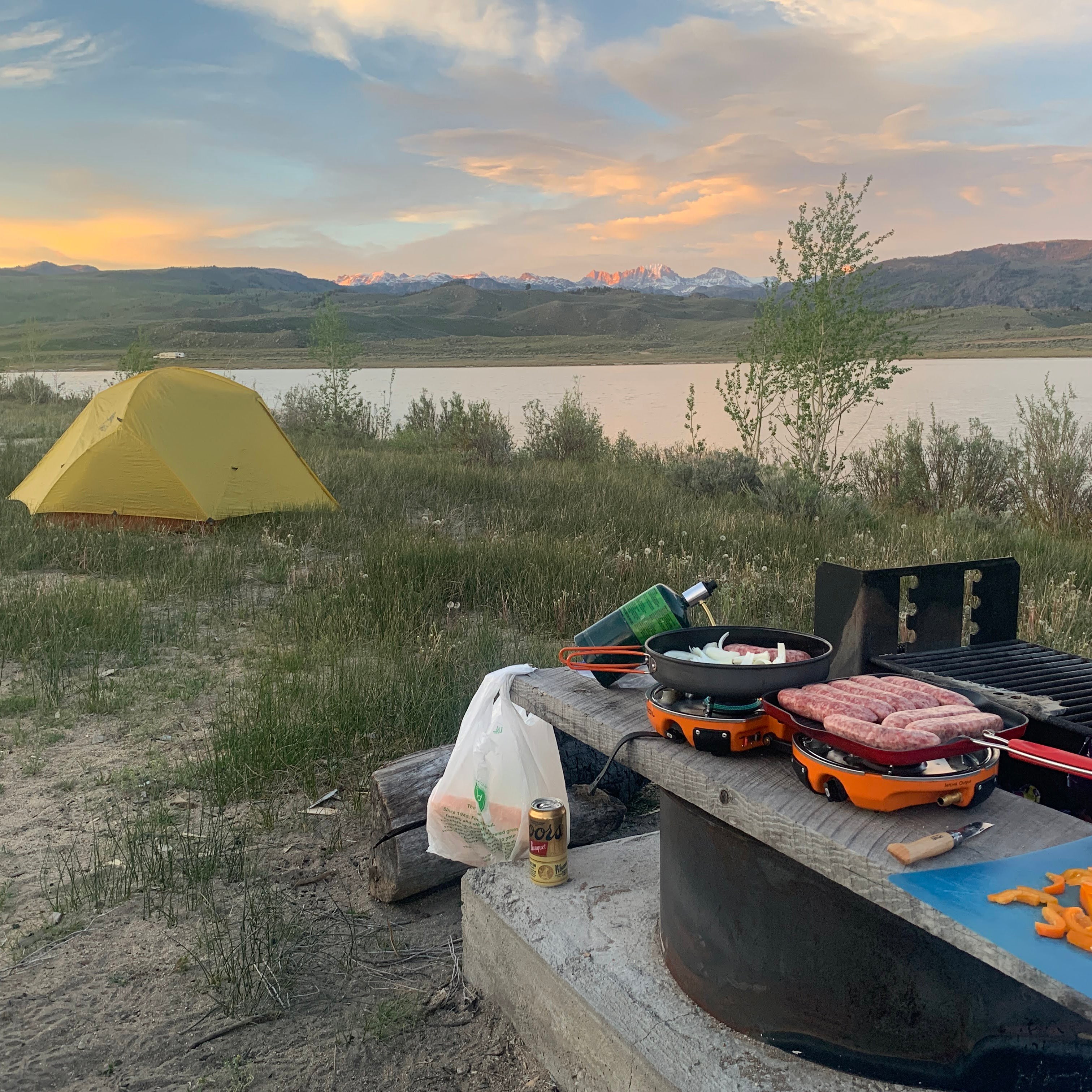 Cooking near a lake in Wyoming's Wind River Range