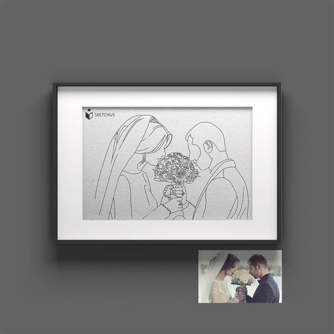 Line Drawing One Line Art Poster Convert Photo to Line Drawing Wedding Couple Line Art Sketchus