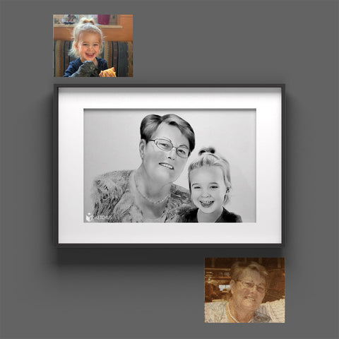 Have a painted picture with deceased portraits drawn from a photo portrait based on a photo template Have a black and white portrait picture painted with deceased Sketchus.DE team
