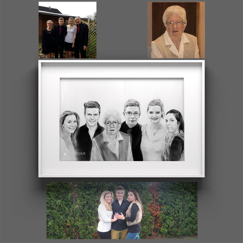 Faire peindre un portrait de famille Portrait de famille Faire dessiner des images Croquis de peinture Dessin de parents Photo de famille Peinture portrait de groupe