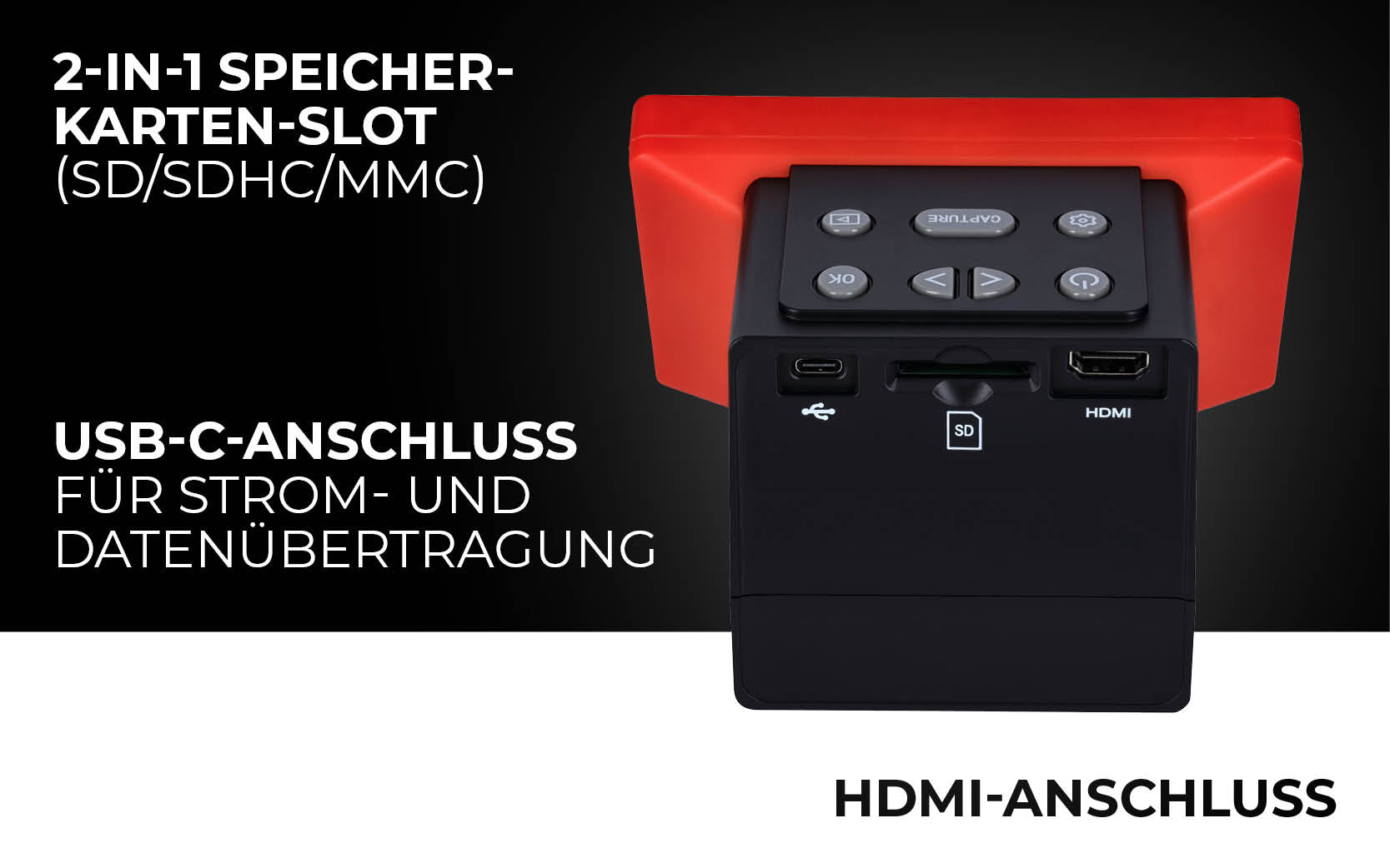 Diascanner mit 2-in-1 Speicherkarten-Slot und USB-C-Anschluss