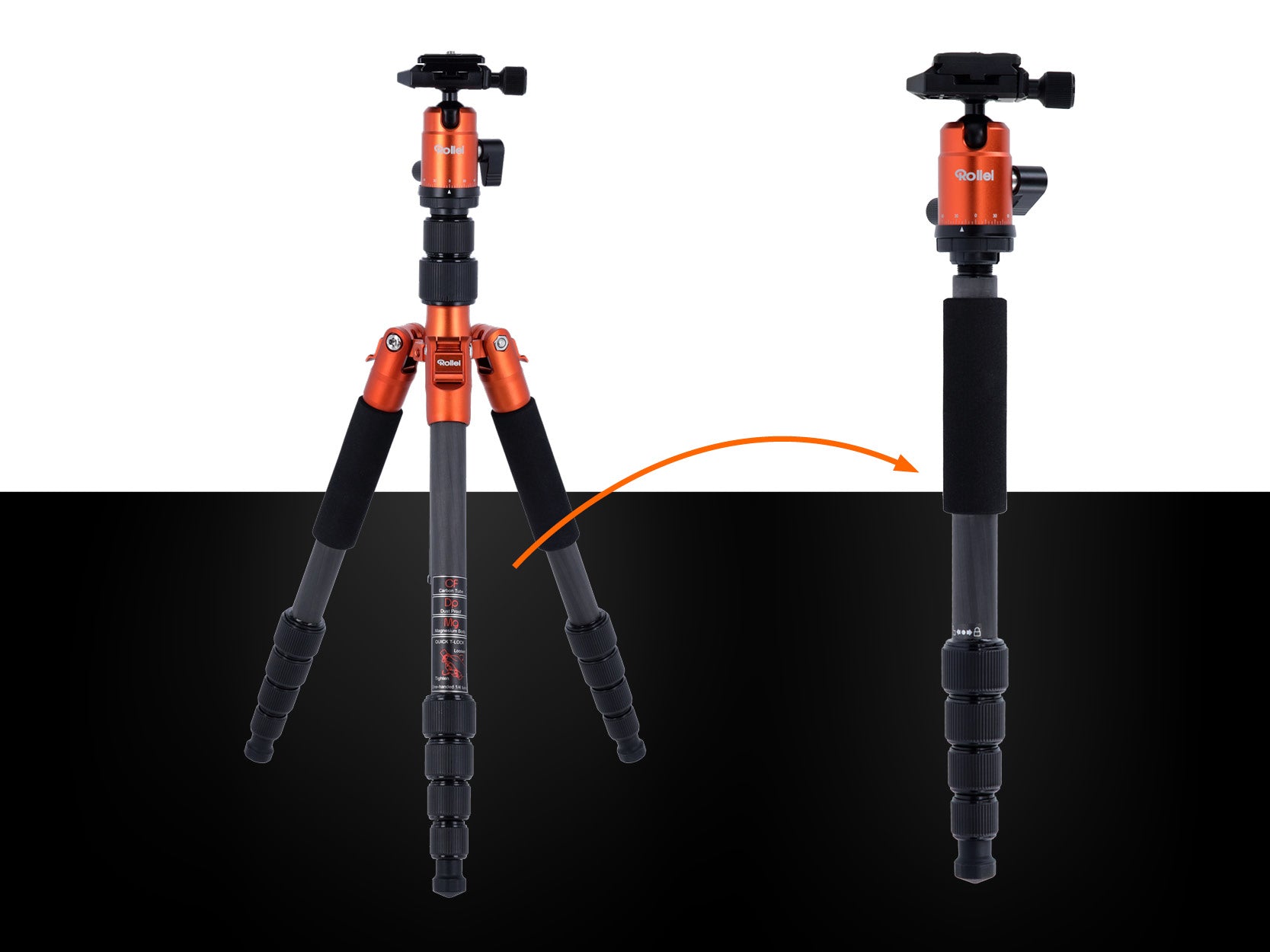 One-leg-tripod conversion: for sharp recordings in movement and in tight rooms