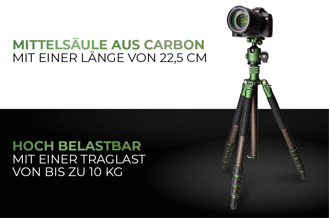 Lion Rock Traveler S Carbon-Stativ ist hoch belastbar mit einer Traglast von bis zu 10kg