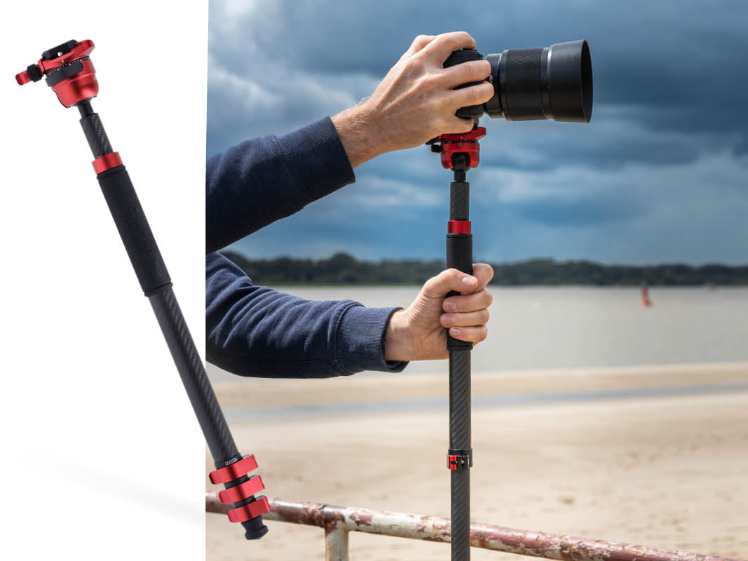 Monopod function: easy conversion for use as a one-legged tripod