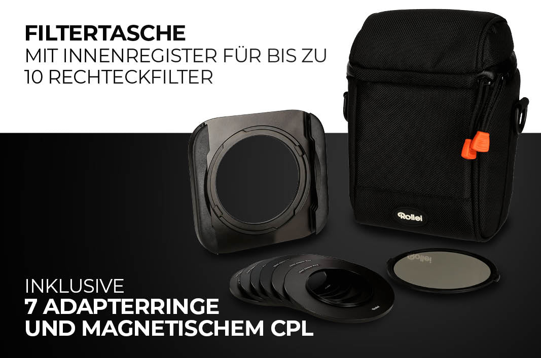 Inklusive Adapterringe und Filtertasche