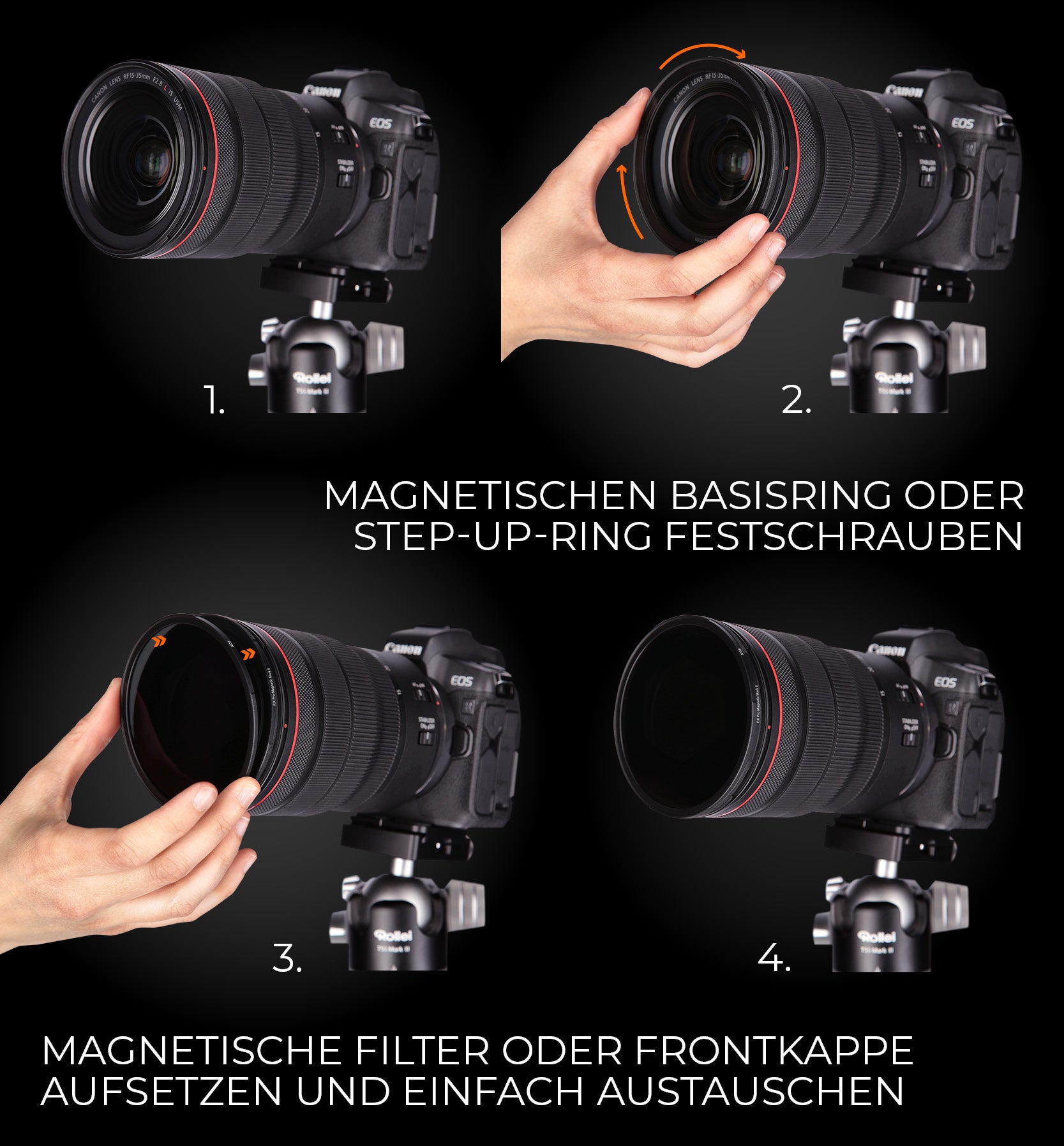 How to use the magnetic round filter on the lens: