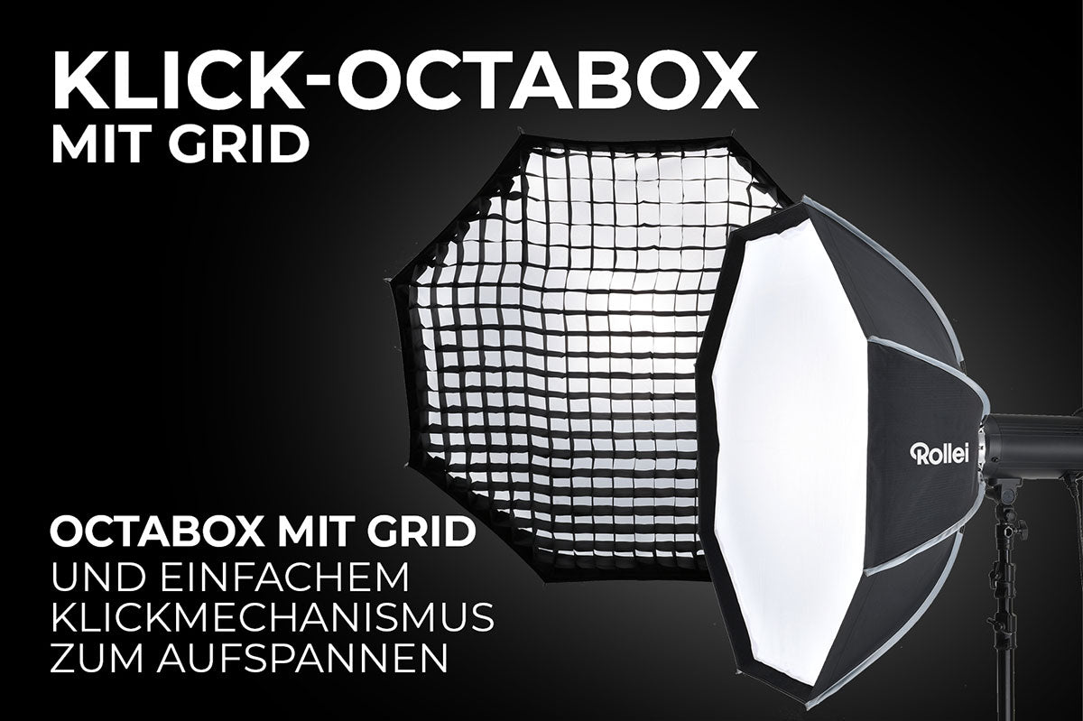 Klick Octabox mit Grid - für LED-Dauerlichter und Studioblitze mit Bowens S-Type Bajonett