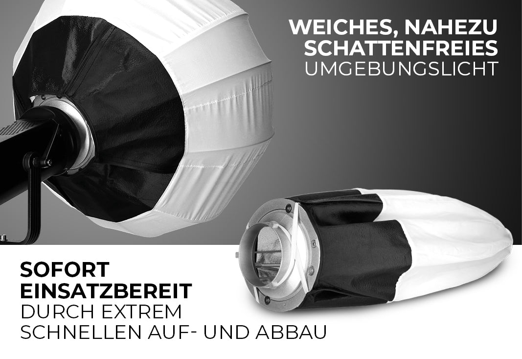 Softbox in Ball-Form für weiches, nahezu schattenfreies Umgebungslicht