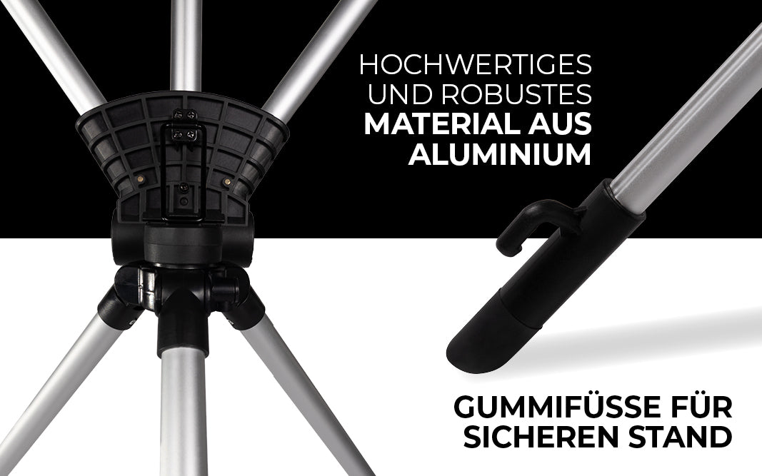 Hochwertiges und robustes Material aus Aluminium - Gummifüße für sicheren Stand