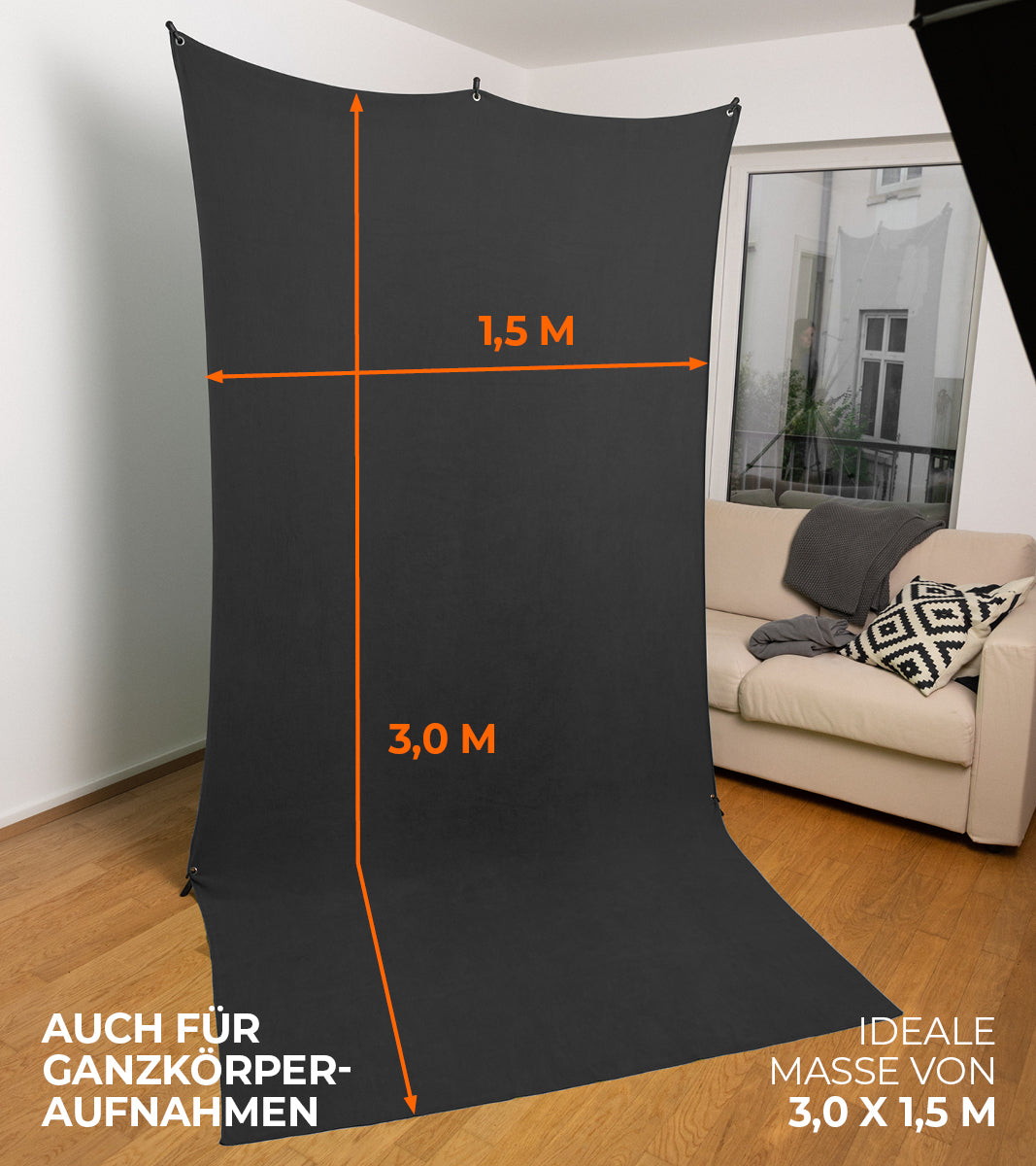 Maße von 300x150 cm für Ganzkörper-Aufnahmen