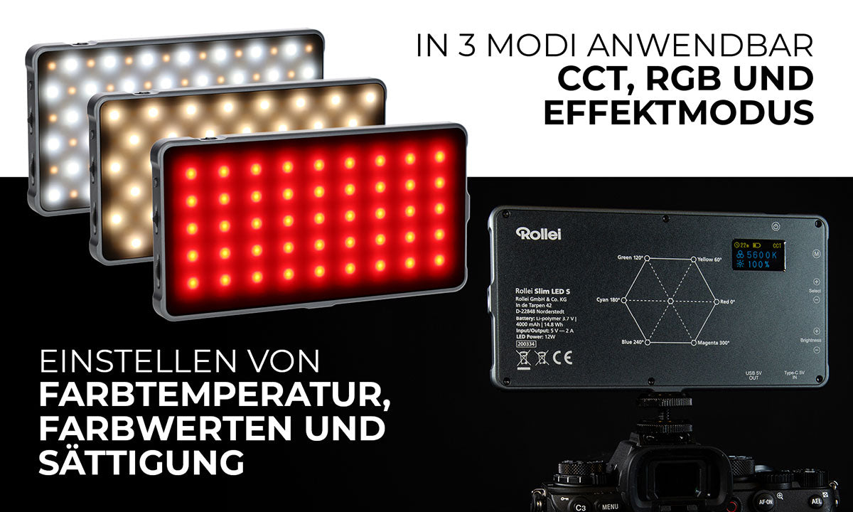 LUMIS Slim LED-Licht: Einstellen von Farbtemperatur, Farbwerten und Sättigung