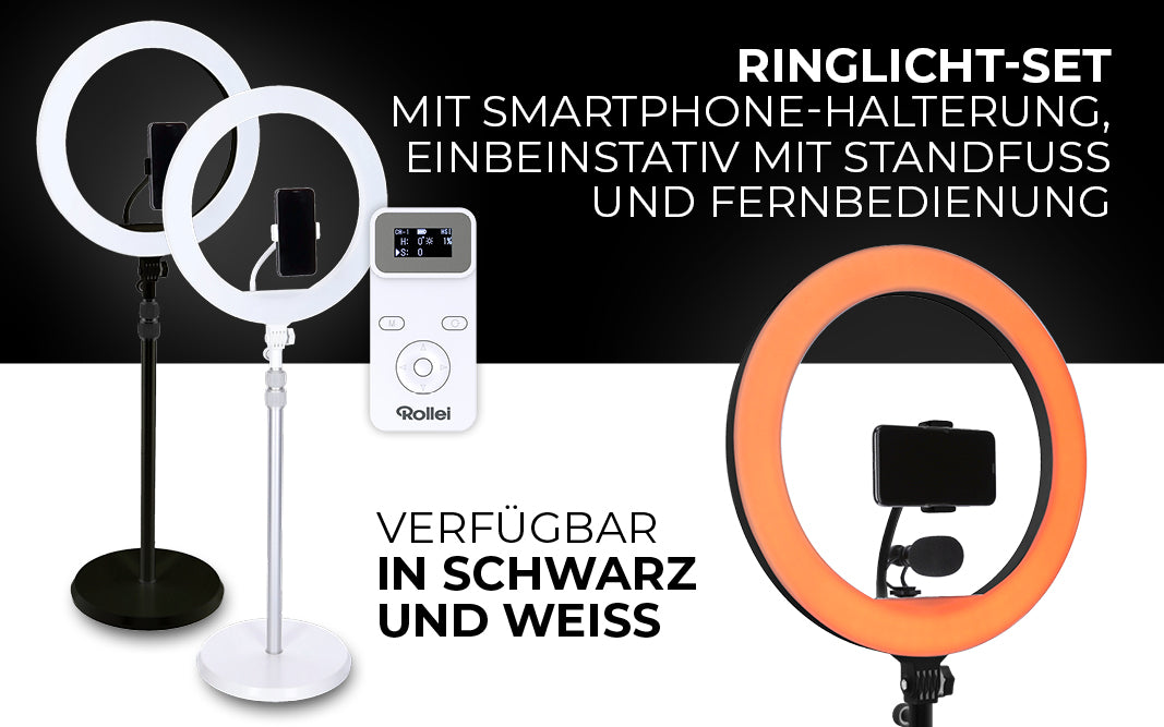 Ringlicht-Set mit Smartphone-Halterung in Schwarz oder Weiß