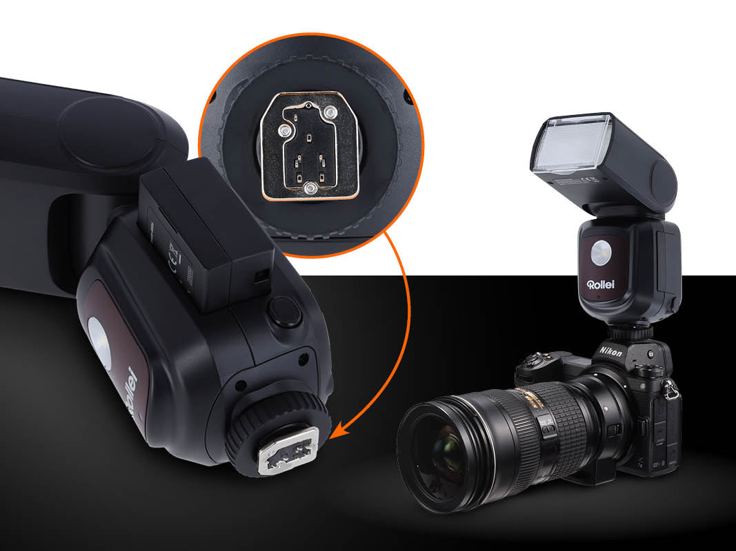 Aufsteckblitz con attacco multicompatibile Blitzschuh per Canon, Nikon, Fuji, Panasonic, Olympus e Sony*