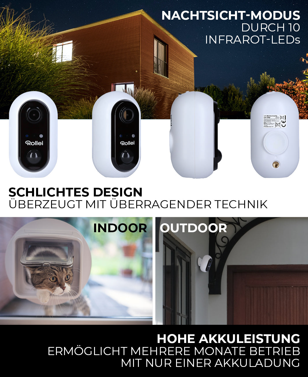 Security camera with night vision mode and high battery power