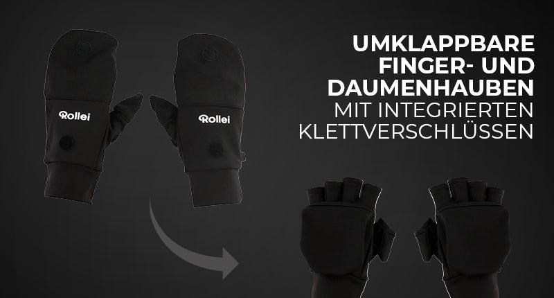 Rollei Foto-Handschuhe mit umklappbaren Finger- und Daumenhauben