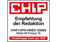 CHIP Testsiegel "Empfehlung der Redaktion" für den Aufsteckblitz HS Freeze 1s von Rollei