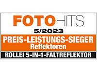 Testsiegel Fotohits - Preis-Leistungs-Sieger Rollei 5 in 1 Faltreflektor