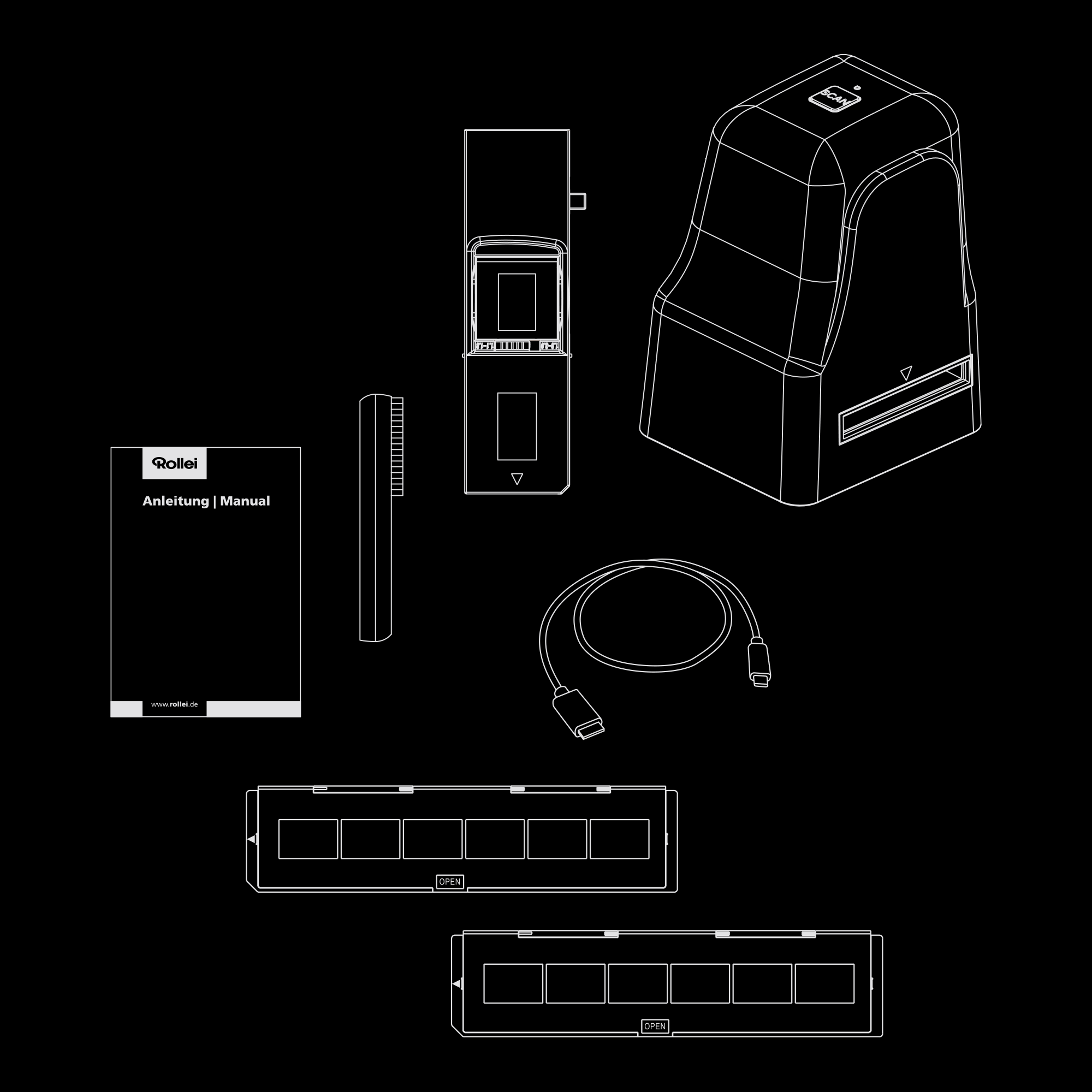 Abbildung Lieferumfang Dia-Film-Scanner DF-S 180