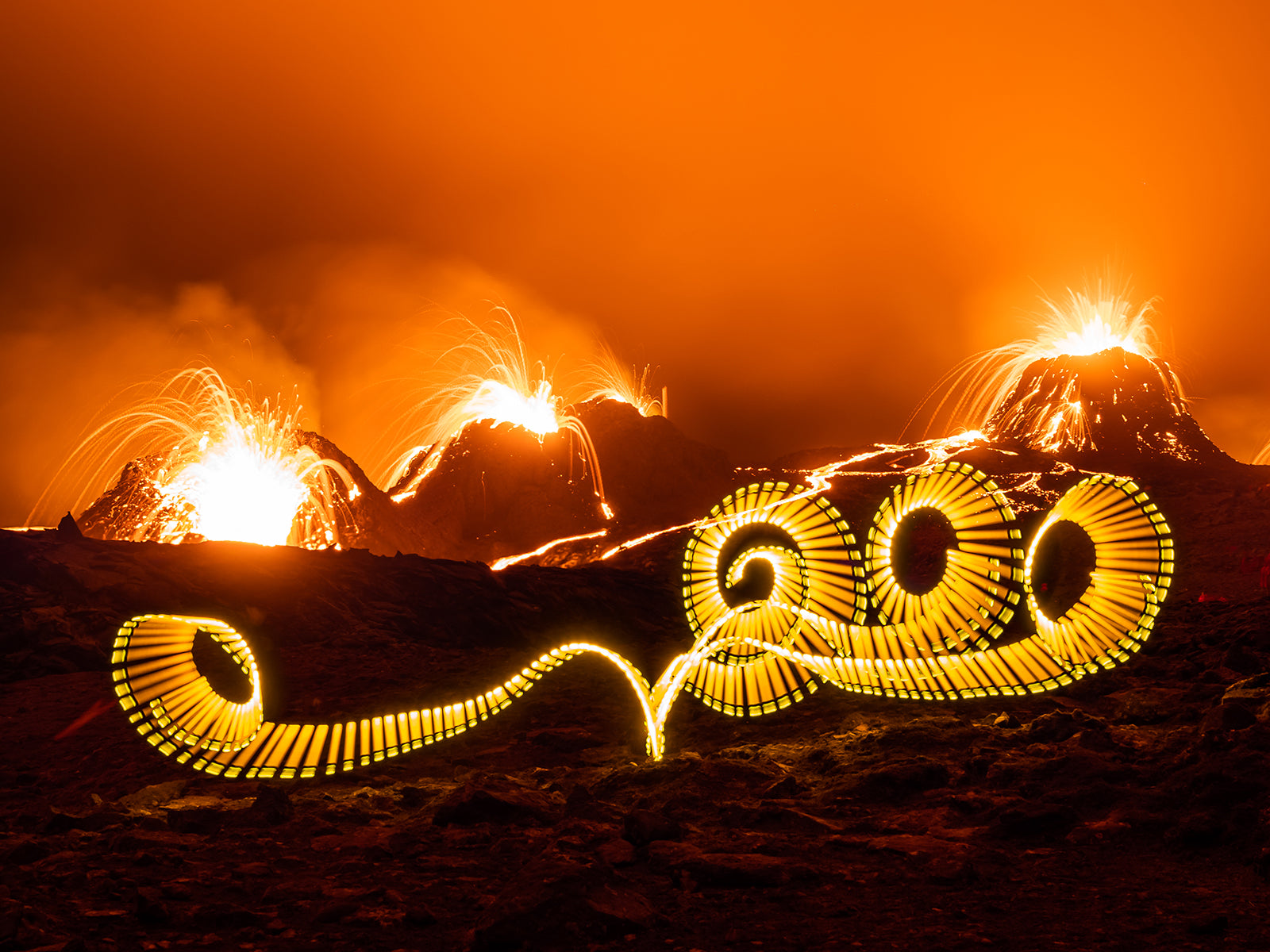 Lightpainting Vulkanausbruch