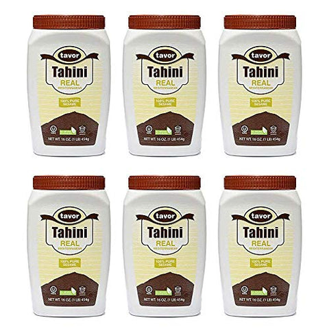 Tavor Natural Tahini Paste 1lb (6 Pack) - Toasted Ground Sesame Seeds, Raw & Natural Smooth Sauce, For Hummus Recipes & Vegan-Friendly Meals - Non-GMO, Dairy, Soy, & Gluten-Free - Kosher Certified