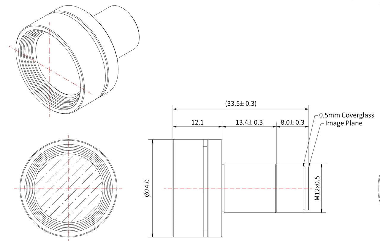 1/1.7용 8mm M12 렌즈