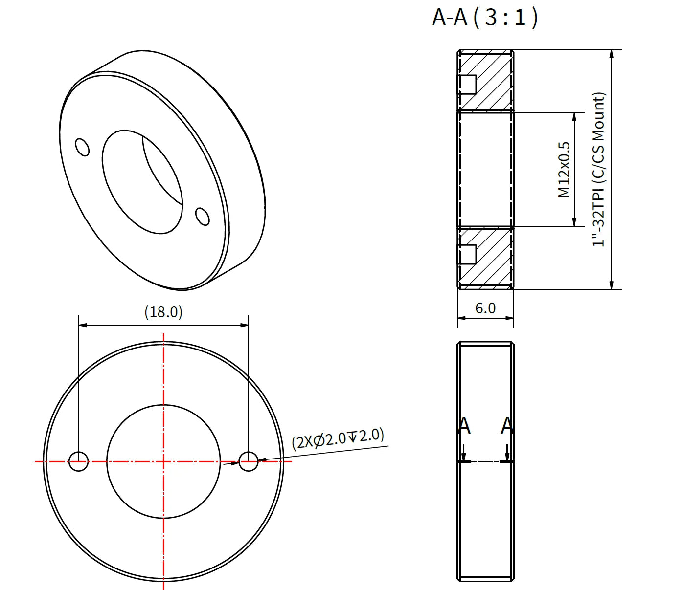 S-Mount-Objektivadapter für C-Mount-Kameras