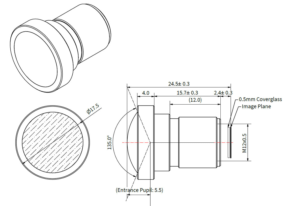 A 1,8-mm-M12-Objektiv mit geringer Verzerrung