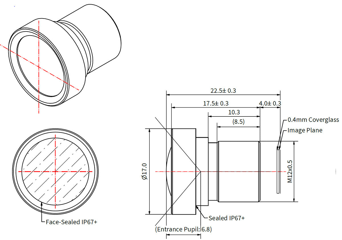 Objectif M12 IP67+ CIL034 pour IMX377 et IMX265