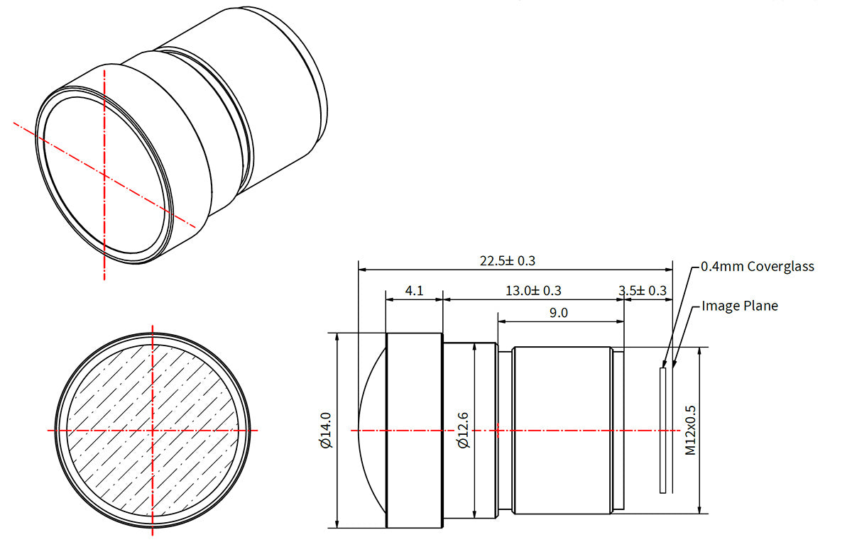 Objectif M12 grand angle sans distorsion de 3 mm avec une longueur focale de 3,3 mm