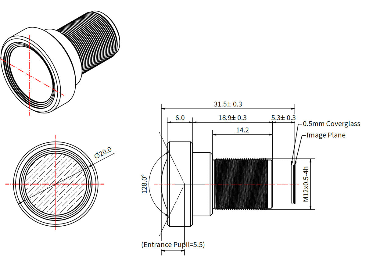 A 4mm M12 Lens for 1/1.8