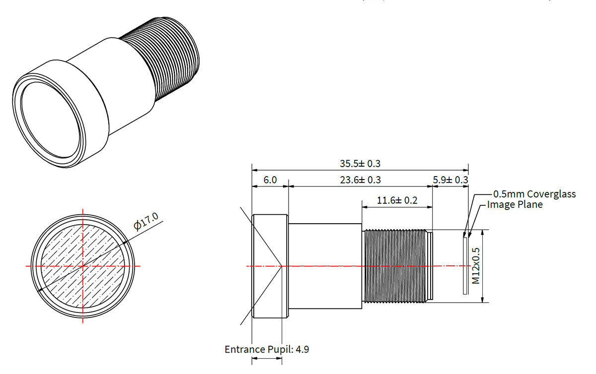 Une lentille M12 de 5mm pour FLIR et Basler IMX226 et IMX178