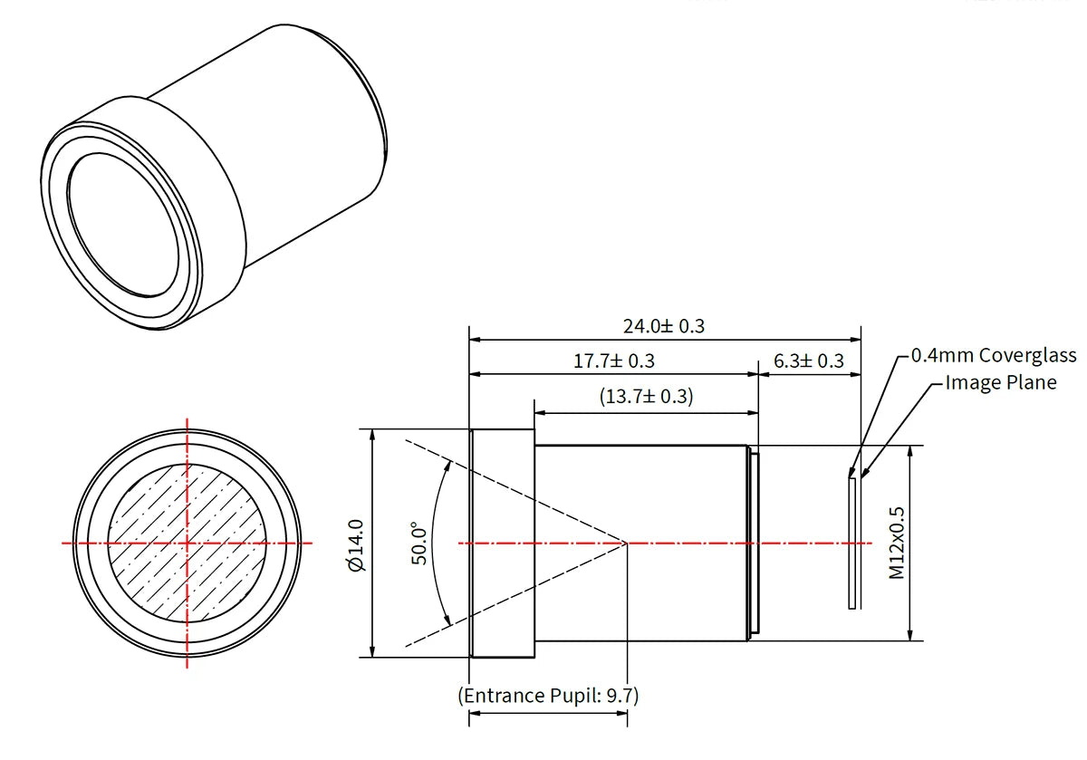 Objectif M12 de 8 mm pour AR0234 et IMX291