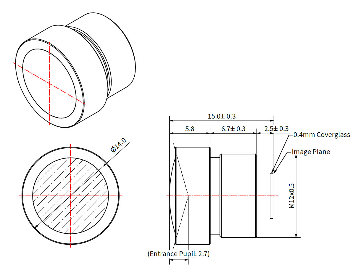 Das mechanische Diagramm für ein Weitwinkelobjektiv F/2.4