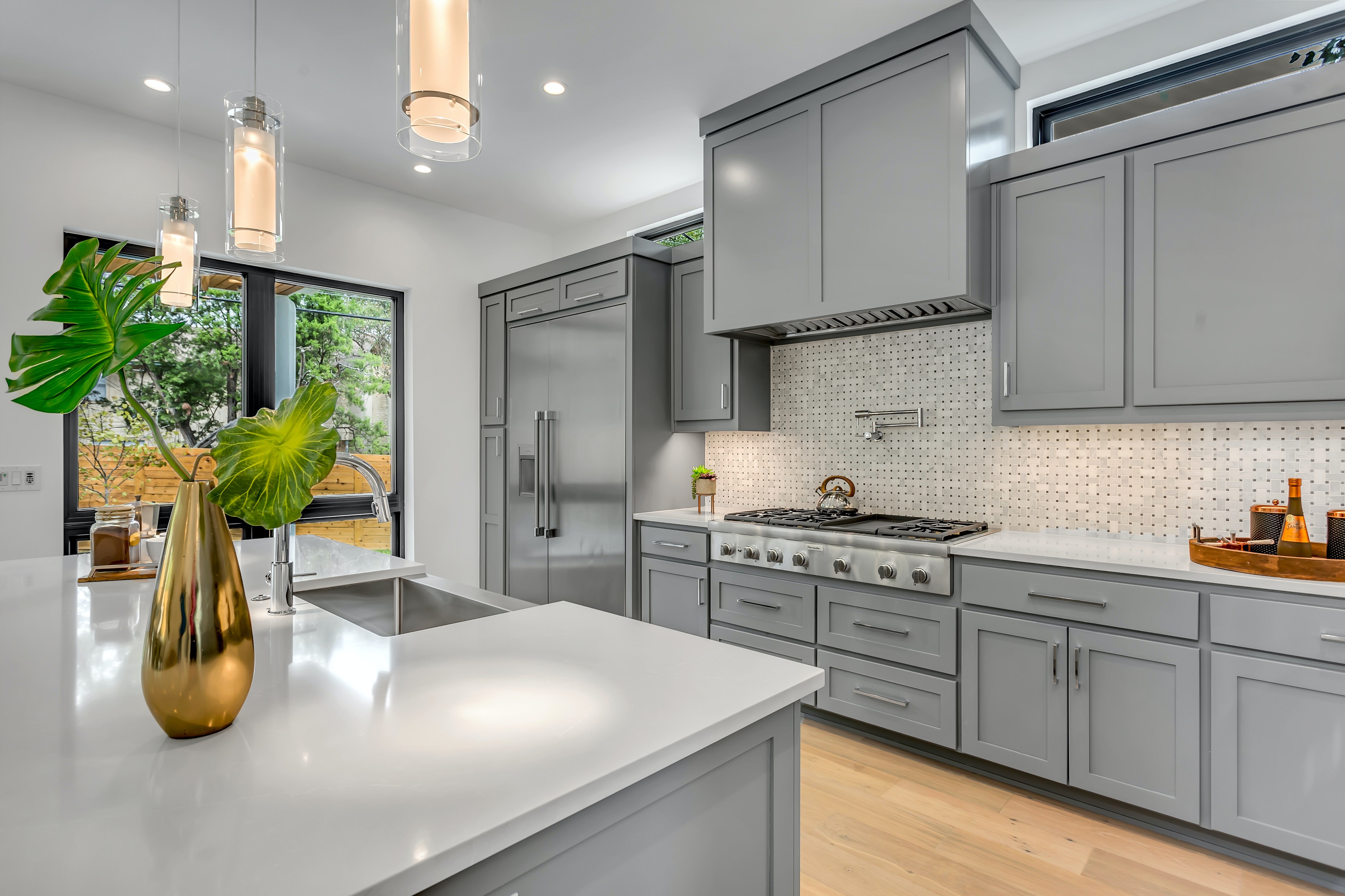 Gray Kitchen Cabinets with Range