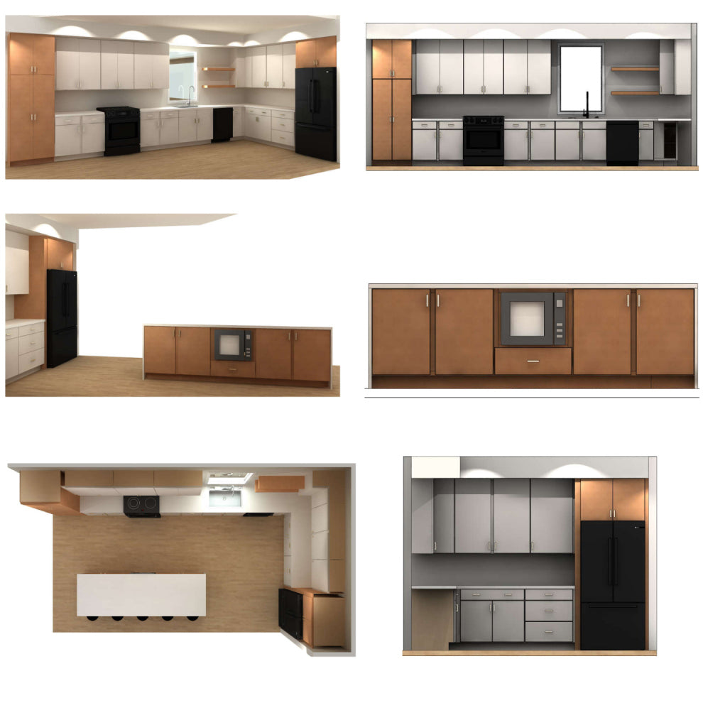 Summary of 6 different 3D rendering of a Natural Slab Kitchen