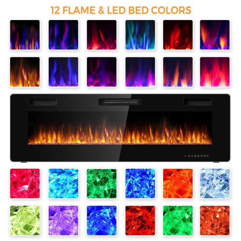 Recessed Electric Fireplace, Fireplace Inserts with Touch Screen & Remote, 5 Flame Brightness Settings, 3 Color Log Flame, Timer, Temperature 750/1500